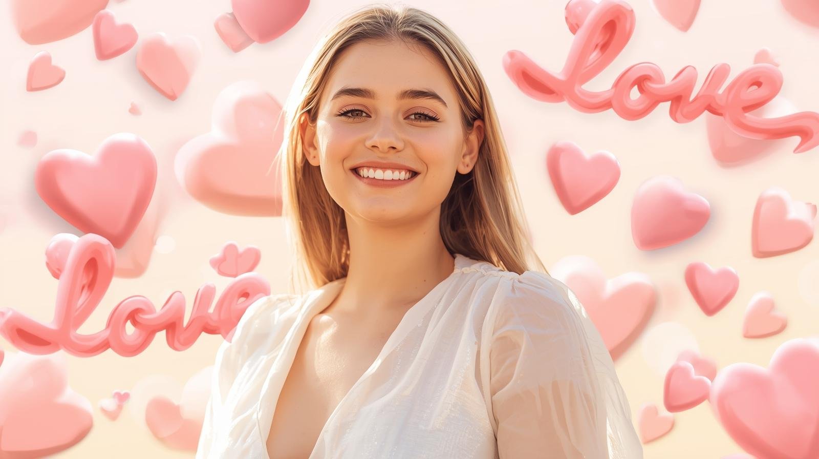 Mãe solo rodeada de corações em tons rosa